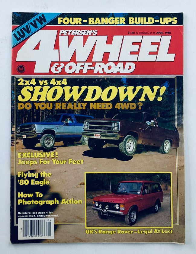 Petersen's 4 Wheel & Off-Road Magazine April 1980 cover featuring the headline '2x4 vs 4x4 SHOWDOWN! Do You Really Need 4WD?' with images of classic off-road vehicles.