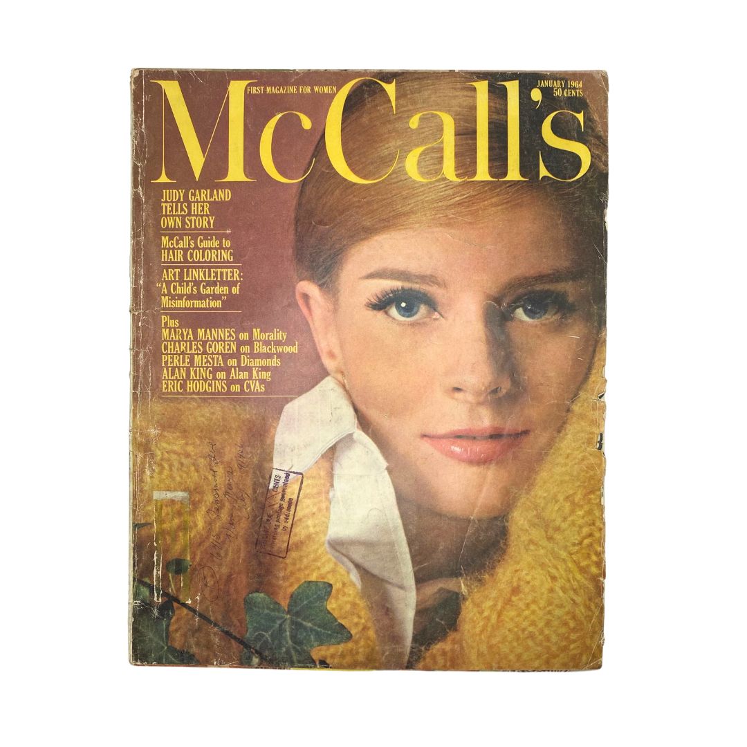 VTG McCall's Magazine January 1964 Cover Photograph of Angela Howard featuring a vintage aesthetic with elegant design and bold typography.
