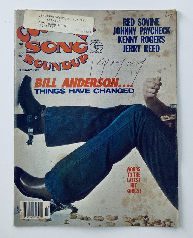 Cover of VTG Country Song Roundup Magazine January 1977 featuring Bill Anderson, with the headline 'Things Have Changed' and a list of country music legends including Red Sovine, Johnny Paycheck, Kenny Rogers, and Jerry Reed.