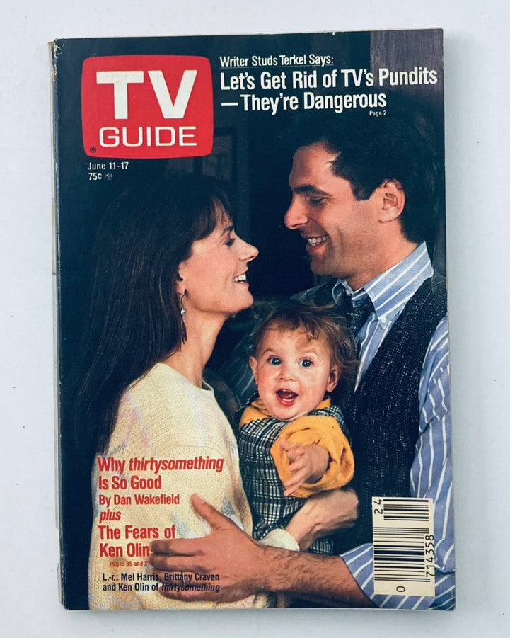 TV Guide Magazine June 11 1988 featuring a family portrait with a mother, father, and baby on the cover, along with an article headline about television pundits.