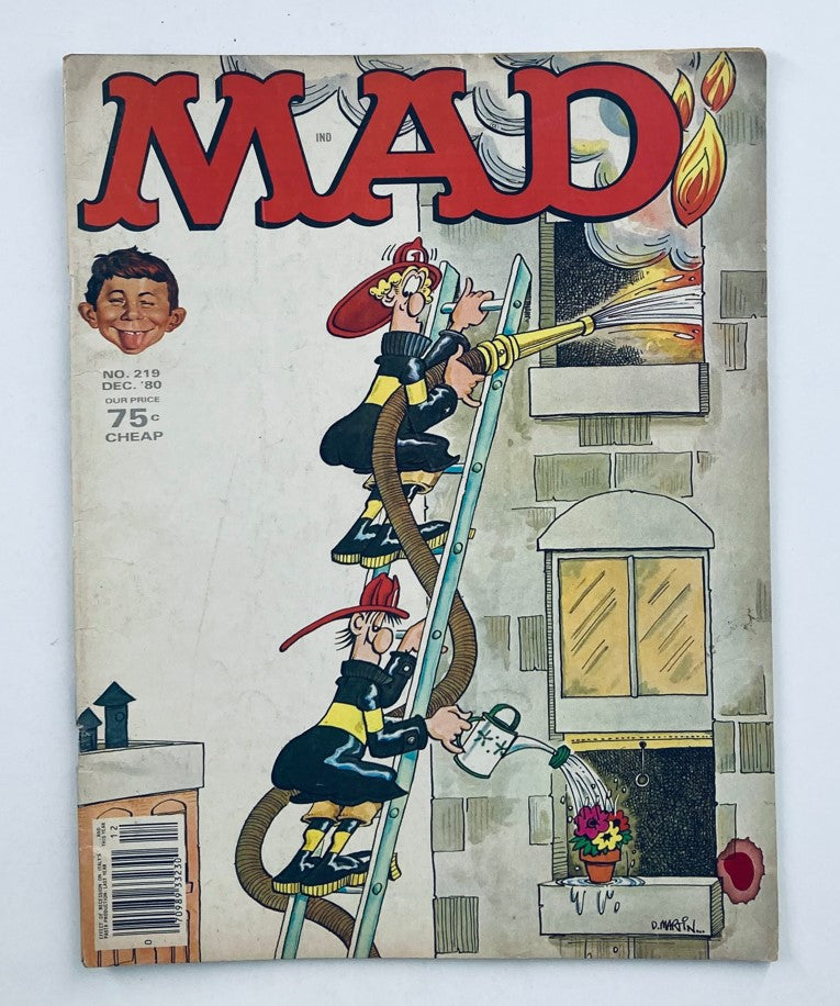 Cover of Mad Magazine December 1980 No. 219 Little Star'lings featuring cartoon firefighters and a humorous scene of a fire emergency.