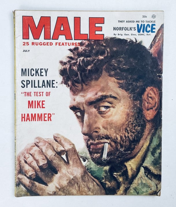 Cover of Male Magazine, July 1953, Vol. 3, No. 7, featuring Mickey Spillane's Mike Hammer, no label