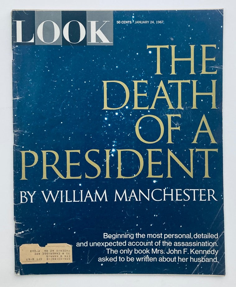 VTG Look Magazine January 24 1967 cover featuring 'The Death of a President' by William Manchester, captures the somber mood following President John F. Kennedy's assassination.