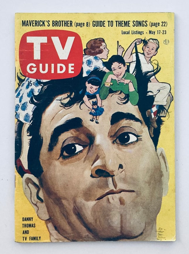 TV Guide Magazine May 17 1958 #268 featuring Danny Thomas on the cover with images of TV family members and children, showcasing mid-century television nostalgia.