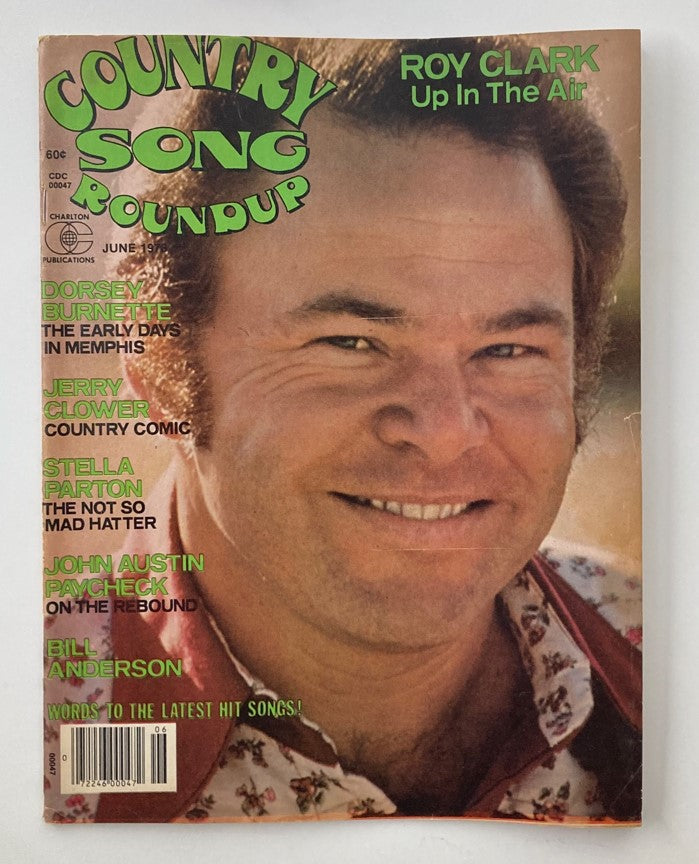Cover of the VTG Country Song Roundup Magazine from June 1978 featuring Roy Clark and Dorsey Burnette, highlighting articles on country music and featuring vibrant artwork.