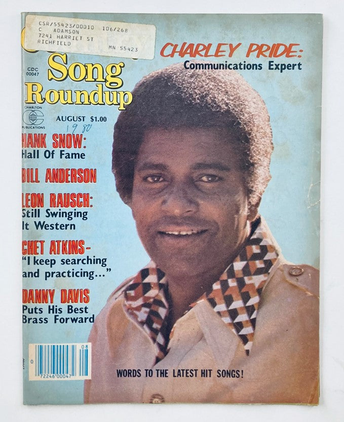 VTG Country Song Roundup Magazine August 1980 featuring Charley Pride on the cover, showcasing a vintage country music theme with insights into artists and the music scene of the era.