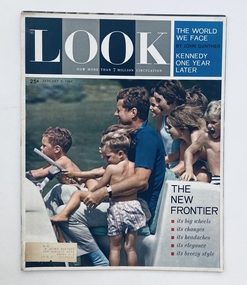 Cover of VTG Look Magazine January 2, 1962 featuring President John F. Kennedy with younger members of the Kennedy family, showcasing the theme 'The New Frontier'.
