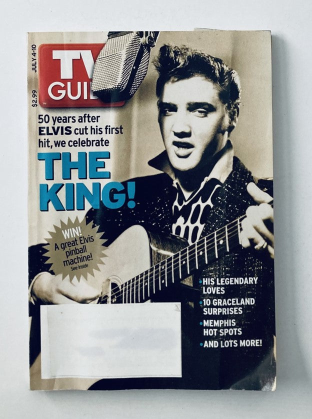 Cover of TV Guide Magazine from July 4, 2004, featuring Elvis Presley celebrating 50 years after his first hit, with the text 'THE KING!' prominently displayed.