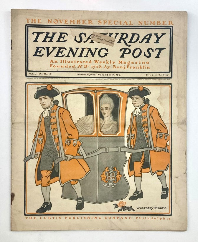 Cover of the Saturday Evening Post Illustrated Magazine from November 9, 1901, featuring unique illustrations from the early 20th century, showcasing historical themes and art.