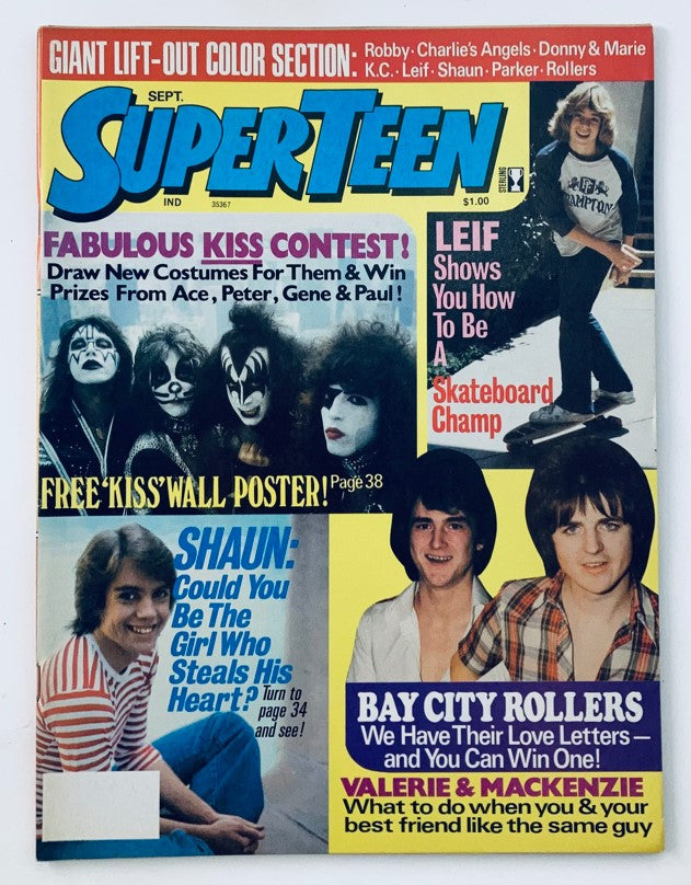 Cover of VTG SuperTeen Magazine September 1977 Vol 1 #5 featuring Kiss and Bay City Rollers, showcasing iconic teen music culture.