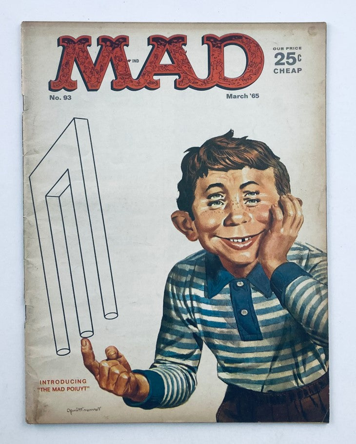 Cover of Mad Magazine March 1965 No. 93 titled 'The Mad Poiuyt', featuring a playful illustration of a smiling boy with freckles, promoting a humorous tone reflective of the 1960s.