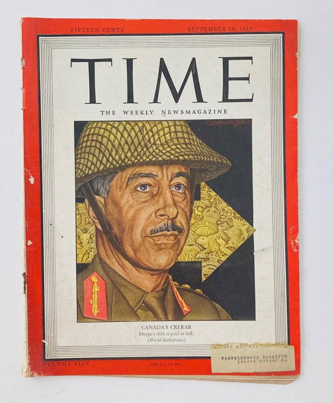 VTG Time Magazine September 18, 1944 cover featuring Lt. Gen. Henry Duncan Graham Crerar, showcasing the historical significance of World War II.