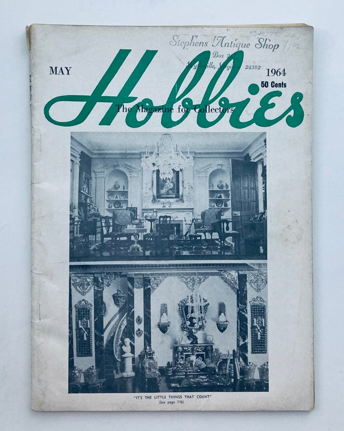 Cover of VTG Hobbies Magazine for Collectors May 1964 featuring classic interior design elements and antique decor, highlighting the Terry Line.
