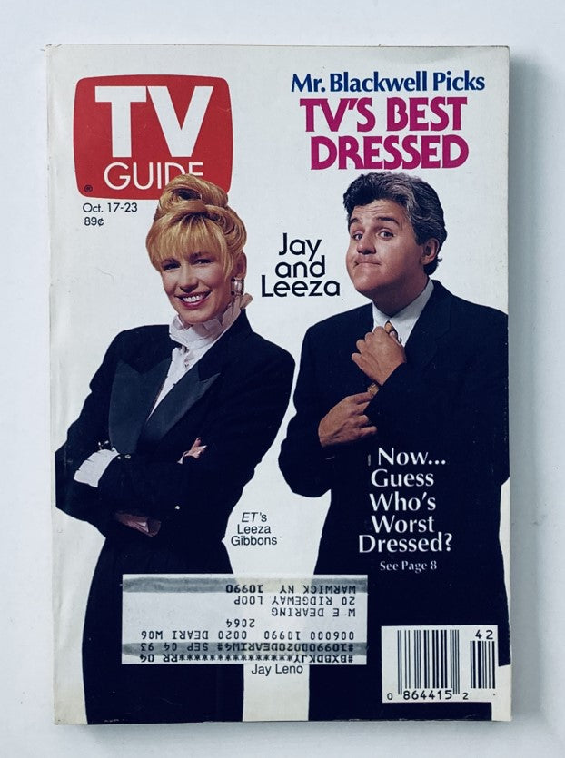 TV Guide Magazine cover from October 17, 1992 featuring Jay Leno and Leeza Gibbons, showcasing a snapshot of early 90s television culture.