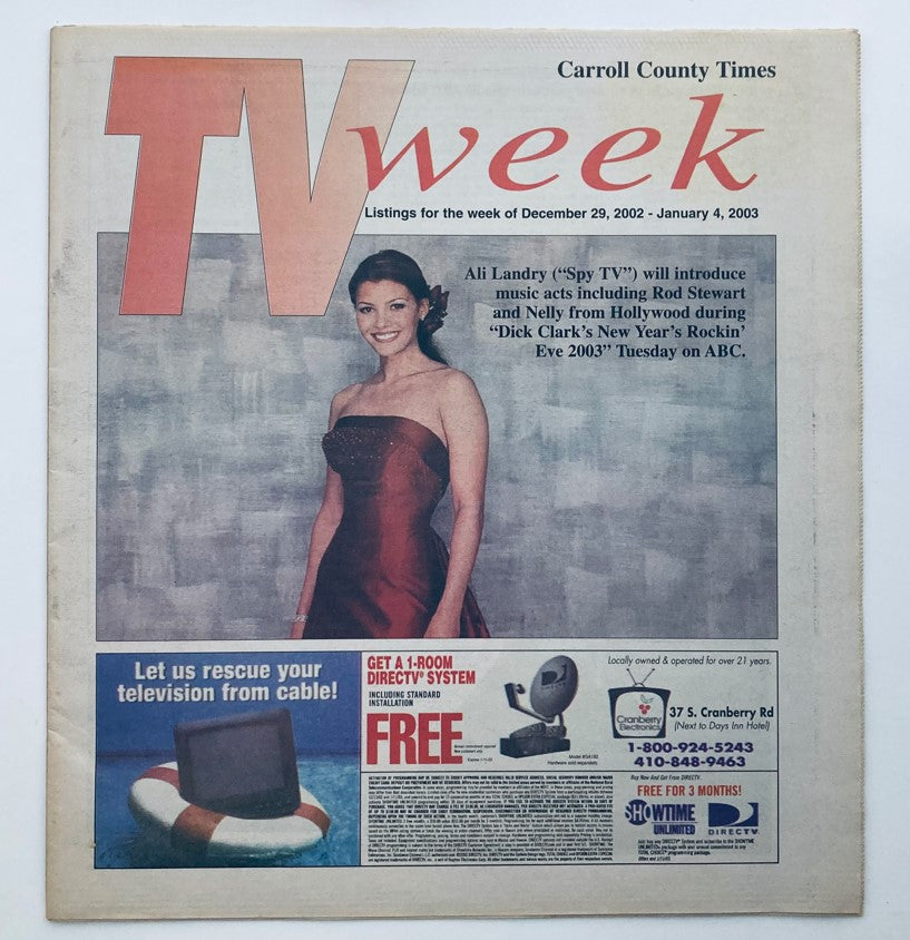 Cover of TV Week Magazine dated December 29, 2002, featuring Ali Landry from Spy TV in a glamorous dress.