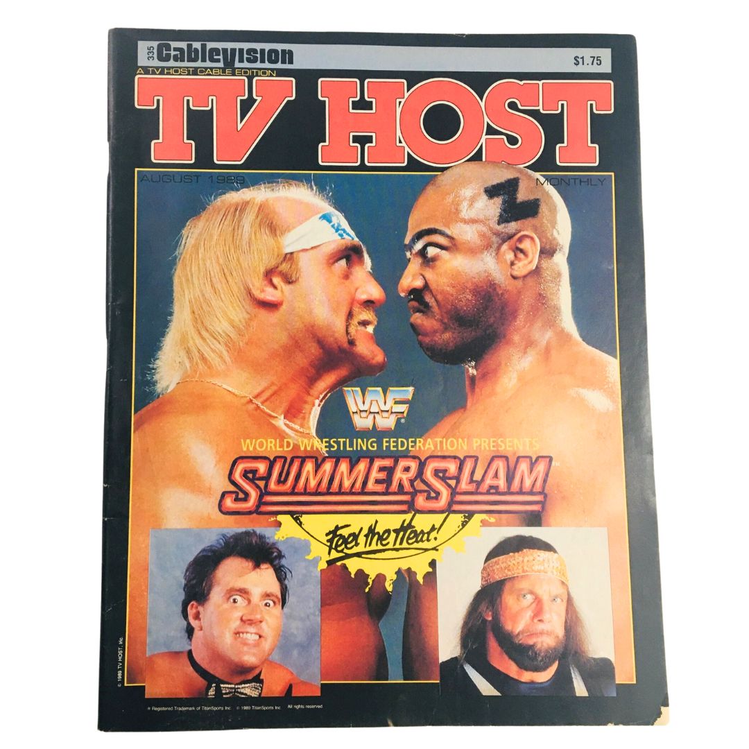 TV Host Magazine August 1989 Vol 9 #1 cover featuring Hulk Hogan and Bruce Willis, showcasing iconic wrestlers and Hollywood stars from the late '80s.