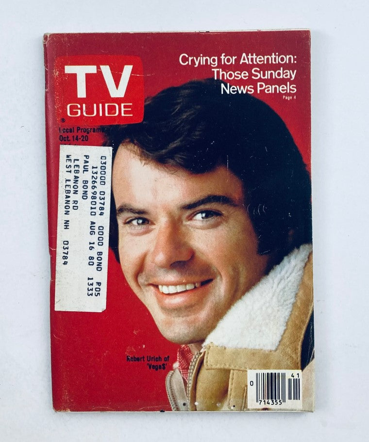 TV Guide Magazine cover from October 14, 1978, featuring Robert Urich, titled 'Crying for Attention: Those Sunday News Panels'. The magazine showcases Urich smiling while wearing a winter coat, representing TV history.