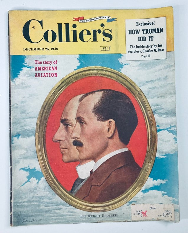 Cover of VTG Collier's Magazine December 25, 1948, Vol 122 #26 featuring The Wright Brothers, highlighting the story of American Aviation with vibrant illustration.