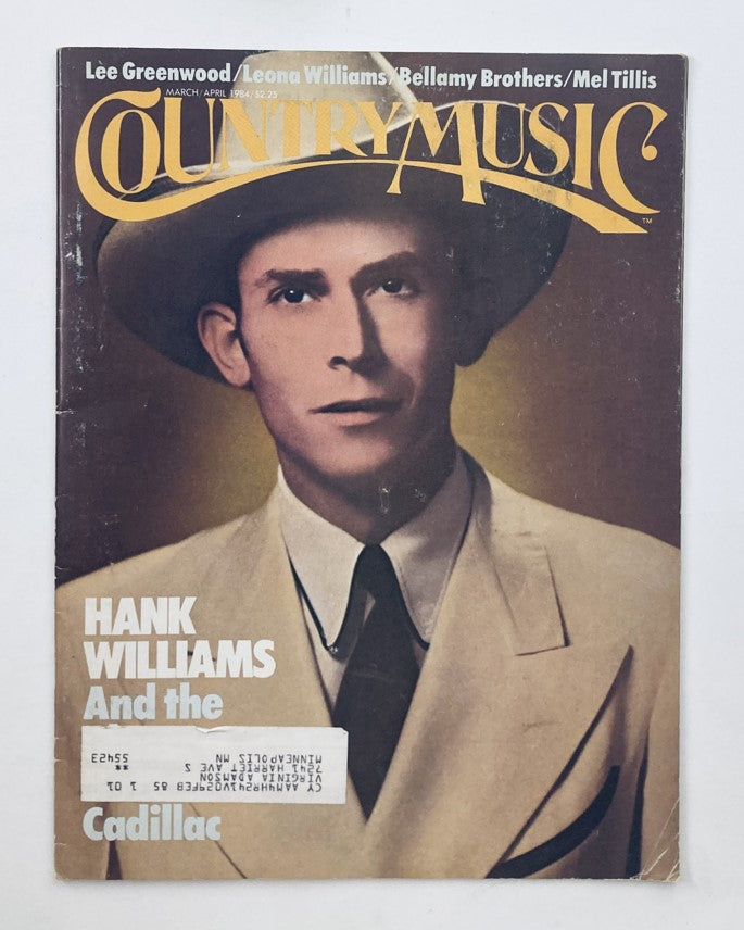 Vintage Country Music Magazine March 1984 featuring Hank Williams and The Glass Cadillac on the cover, showcasing iconic country music culture.