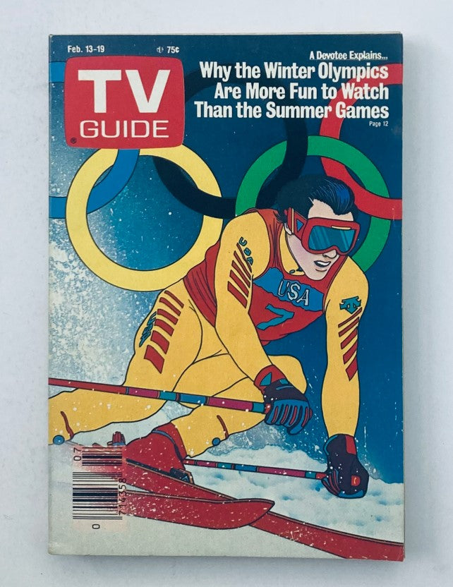 Cover of TV Guide Magazine February 13 1988 Winter Olympics WA-Baltimore Ed., featuring a skier in action, highlighting the excitement of winter sports.