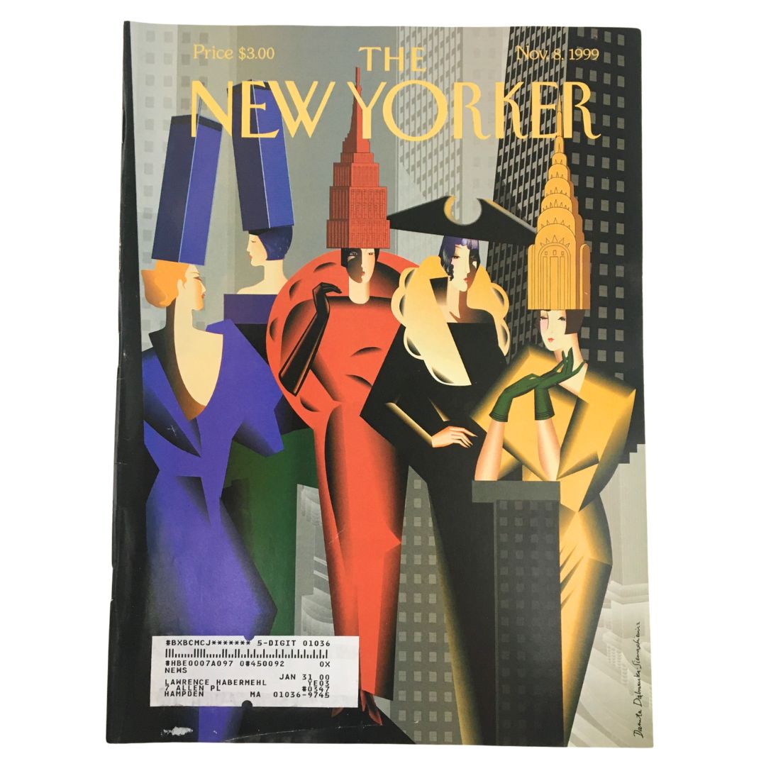 The New Yorker November 8, 1999 full magazine cover featuring theme art by Danuta D-D, showcasing an artistic illustration of figures with tall architectural elements.