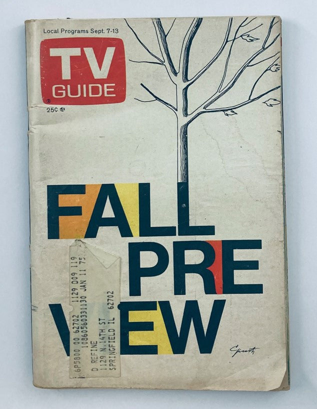 Cover of TV Guide Magazine September 7 1974 #1119 featuring the title 'Fall Preview' and a tree illustration. Ideal for collectors of vintage magazines.