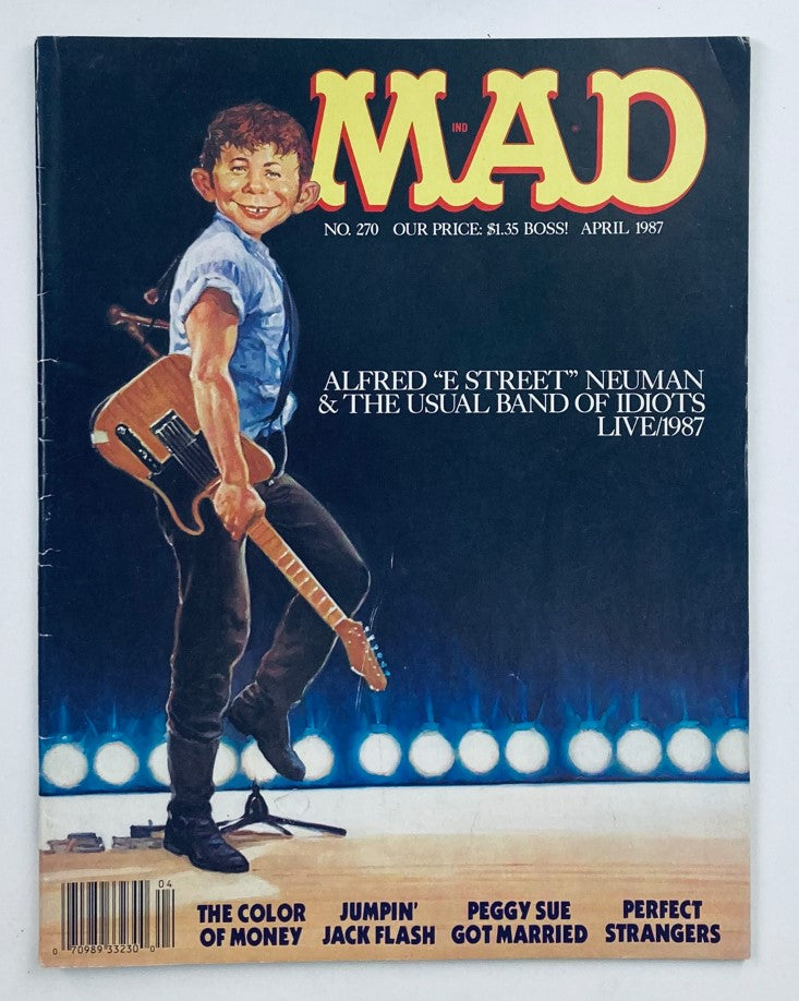 Cover of Mad Magazine April 1987 No. 270 featuring Alfred E. Neuman with a guitar, part of The Usual Band of Idiots series.