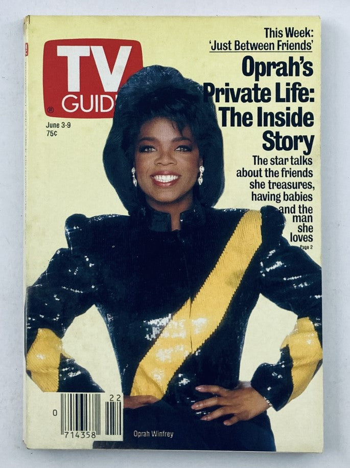 Cover of TV Guide Magazine June 3 1989 featuring Oprah Winfrey in a sparkling black and yellow outfit, showcasing television highlights for the week.