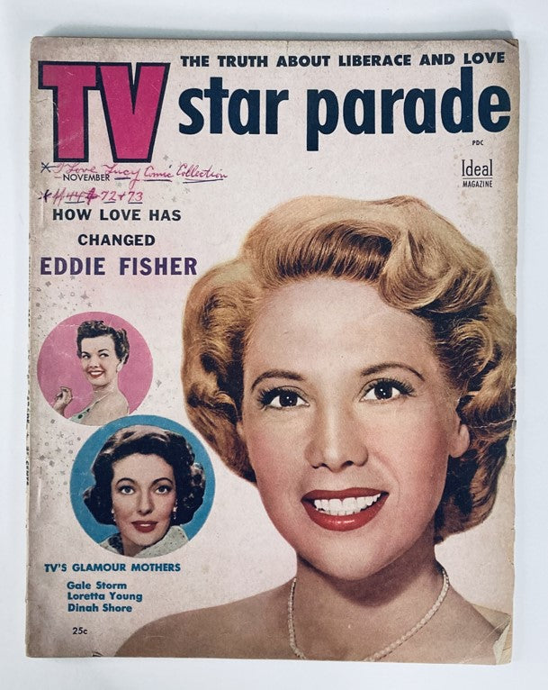 Cover of TV Star Parade magazine from November featuring a glamorous portrait of a young actress, highlighting the theme 'The Truth About Liberace and Love,' part of a vintage collection.