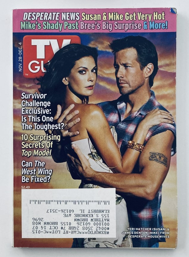 TV Guide Magazine November 28 2004 featuring Teri Hatcher and James Denton on the cover, showcasing the nostalgia of early 2000s television and a pivotal moment in entertainment history.