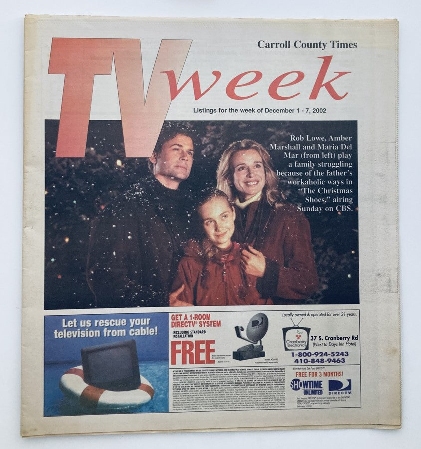 Cover of TV Week Magazine December 1 2002 featuring Rob Lowe, Amber Marshall, and Maria Del Mar, highlighting weekly listings for CBS.