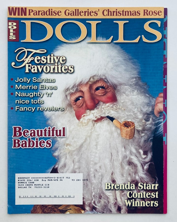 Dolls Magazine Holiday 2005 Vol 24 No. 1 featuring Susan McMullen's Christmas Eve Santa on the cover, showcasing festive favorites like jolly Santas and merrie elves.