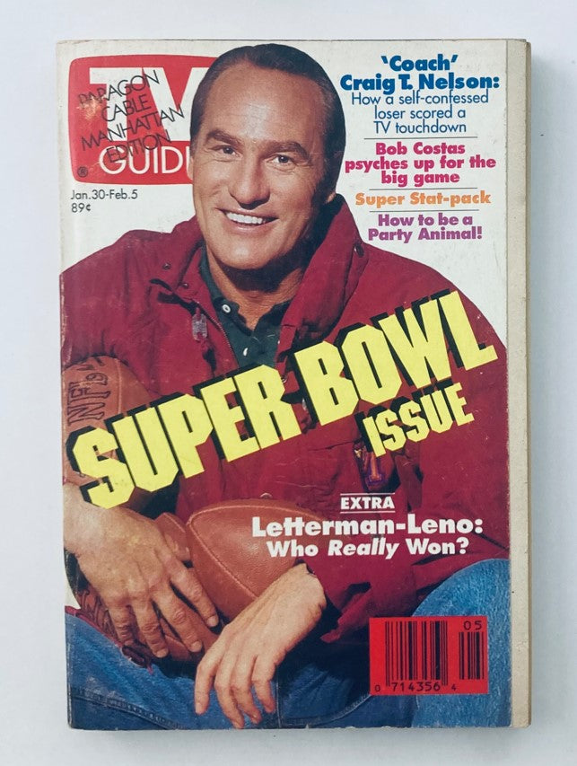 TV Guide Magazine January 30 1993 featuring Craig T. Nelson on the cover, highlighting the Super Bowl issue with additional content on Letterman-Leno rivalry.