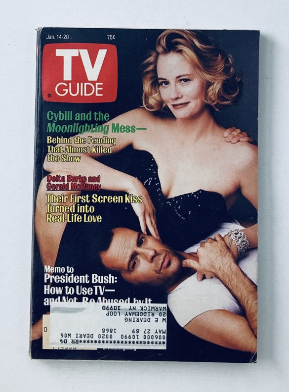 TV Guide Magazine from January 14, 1989 featuring Cybill Shepherd and Bruce Willis on the cover, depicting classic television culture and trends of the late 80s.