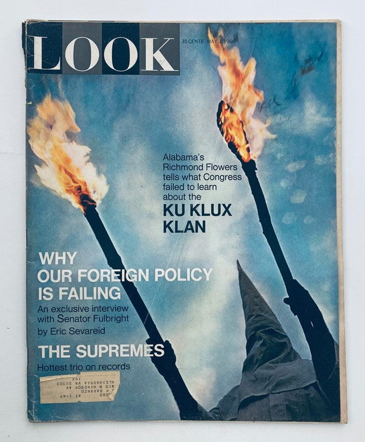 Cover of VTG Look Magazine May 3 1966, featuring a dramatic image related to the Ku Klux Klan, with torches and headlines discussing social issues of the era.