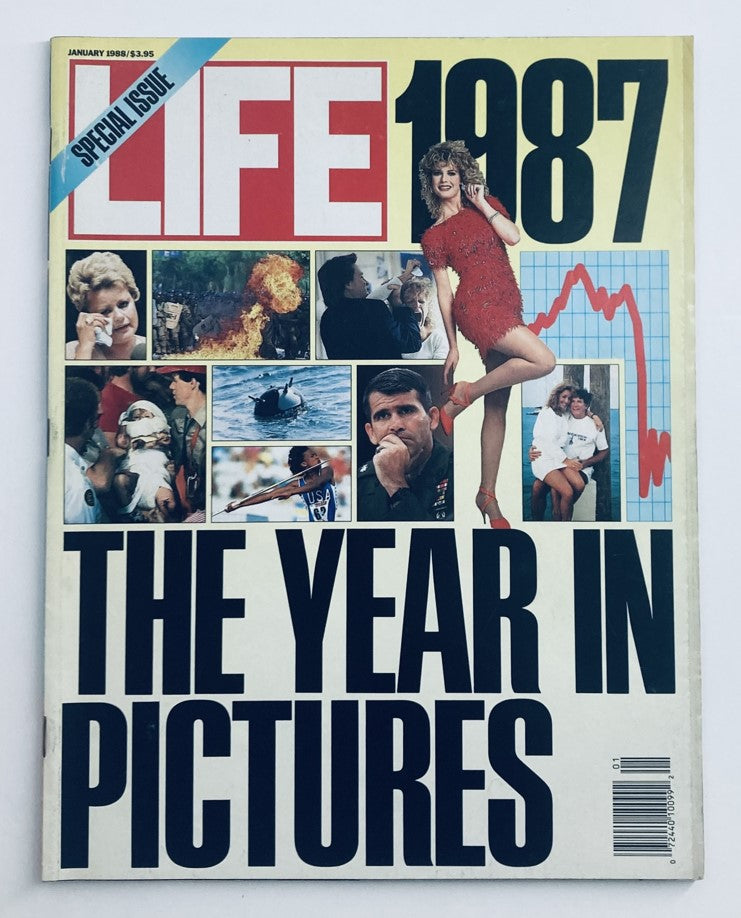 Cover of VTG Life Magazine January 1988 featuring 'The Year In Pictures 1987' showcasing a collage of impactful events and moments from 1987 with vibrant photographs.