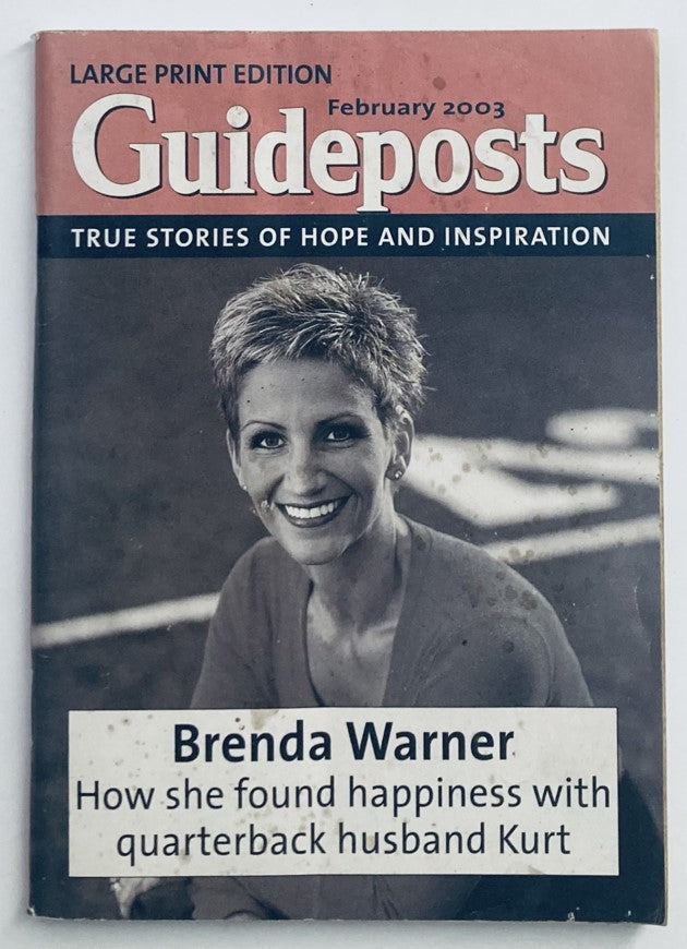 Guideposts Magazine February 2003 cover featuring Brenda Warner, highlighting her story with NFL quarterback husband Kurt Warner.