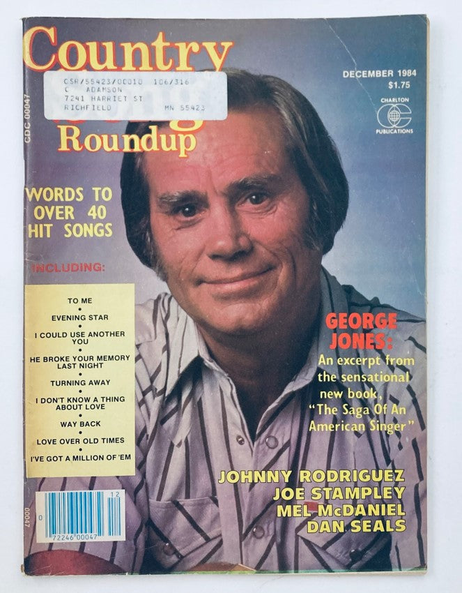 VTG Country Song Roundup Magazine December 1984 cover featuring George Jones and Joe Stampley, showcasing the vibrant design and iconic country music elements.