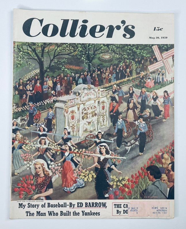 Cover of VTG Collier's Magazine from May 20, 1950, Volume 125, No. 20, featuring a colorful illustration of a parade, highlighting baseball with the article 'My Story of Baseball' by Ed Barrow.