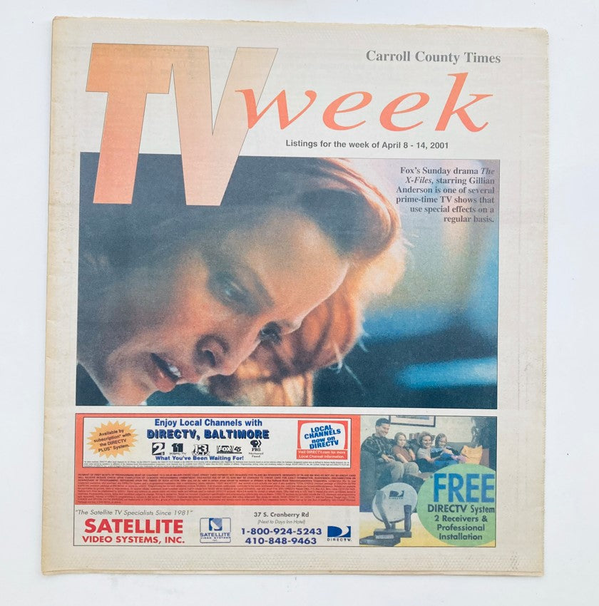 TV Week Magazine April 8 2001 featuring Gillian Anderson on the cover, promoting The X-Files and showcasing a dramatic image from the series.
