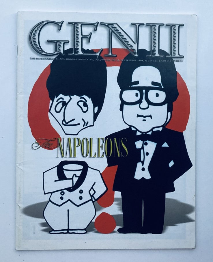 Cover of Genii The Conjurors' Magazine September 1997 featuring The Napoleons, showcasing creative illustrations of magicians in tuxedos and a whimsical design, a collectible vintage magazine in excellent condition.