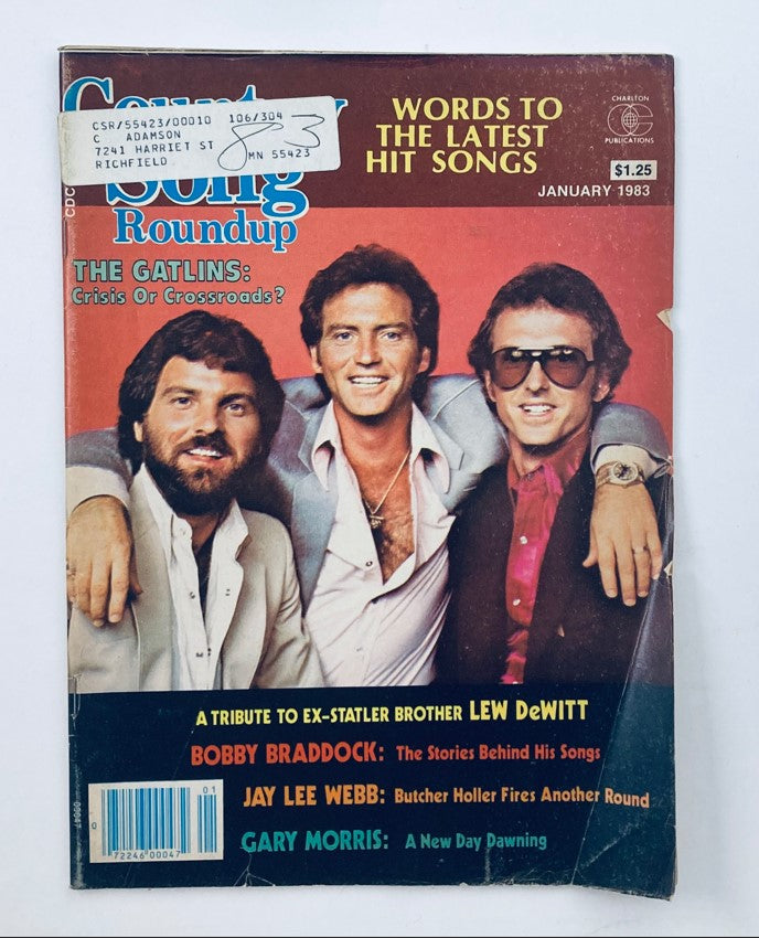 Cover of Country Song Roundup magazine from January 1983 featuring The Gatlin Brothers, titled 'Crisis or Crossroads', showcasing insights into the country music industry.