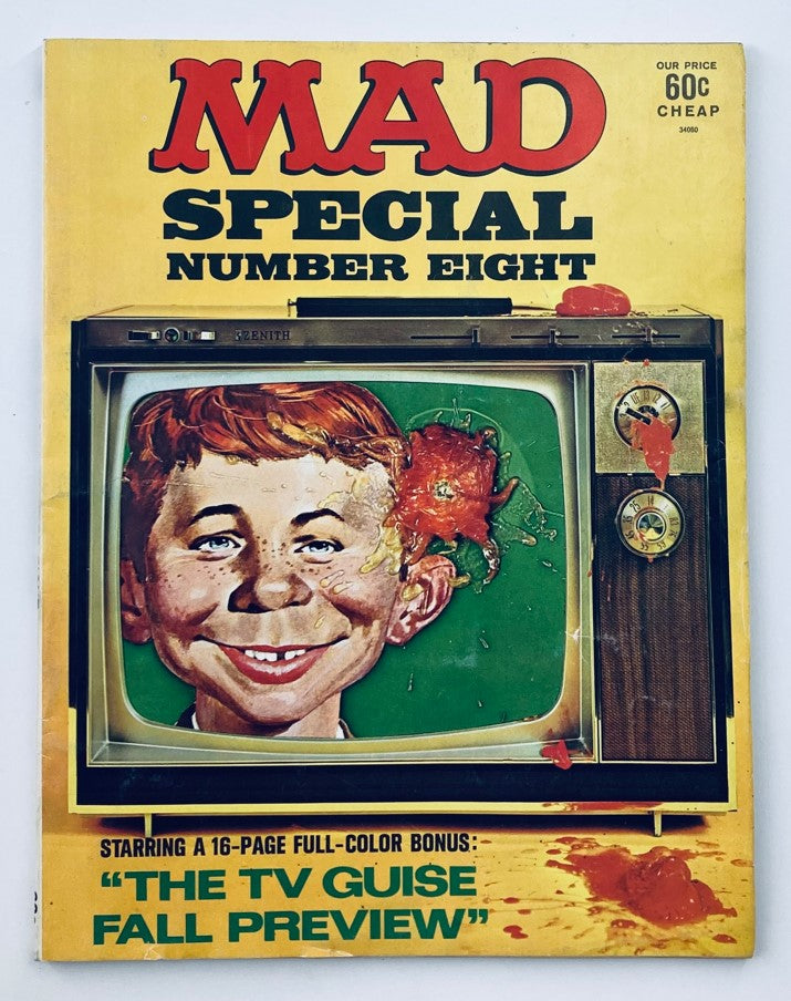 Cover of Mad Magazine 1972 Special Number Eight, featuring a character with a big grin on a TV screen, colorful graphics, and the text 'Starring a 16-page full-color bonus: The TV Guise Fall Preview'.
