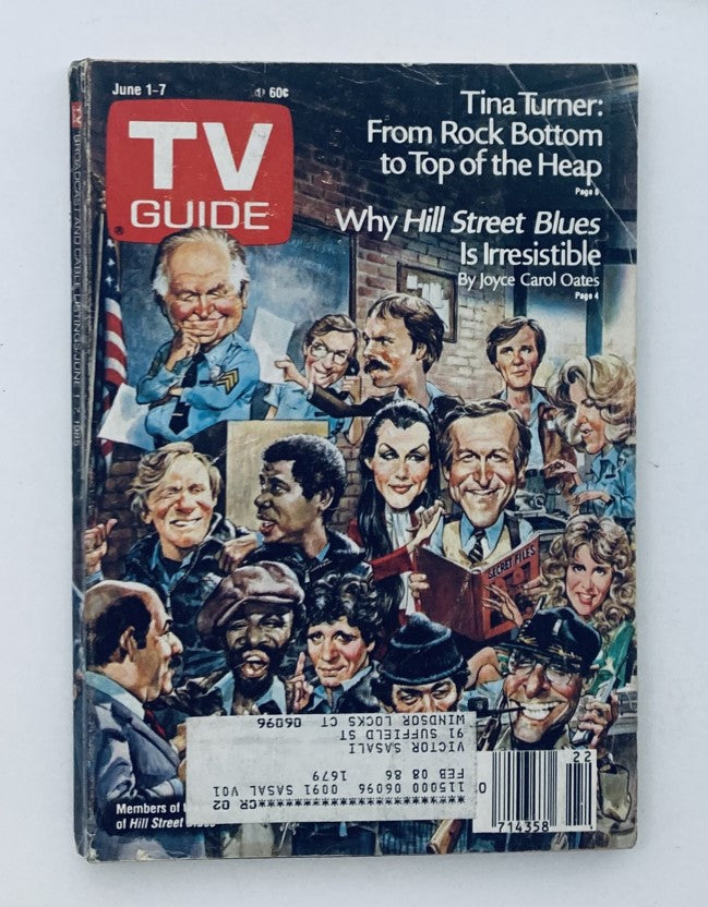 TV Guide Magazine June 1, 1985 cover featuring 'Hill Street Blues', showcasing iconic characters and themes from the show, reflecting mid-1980s television culture.