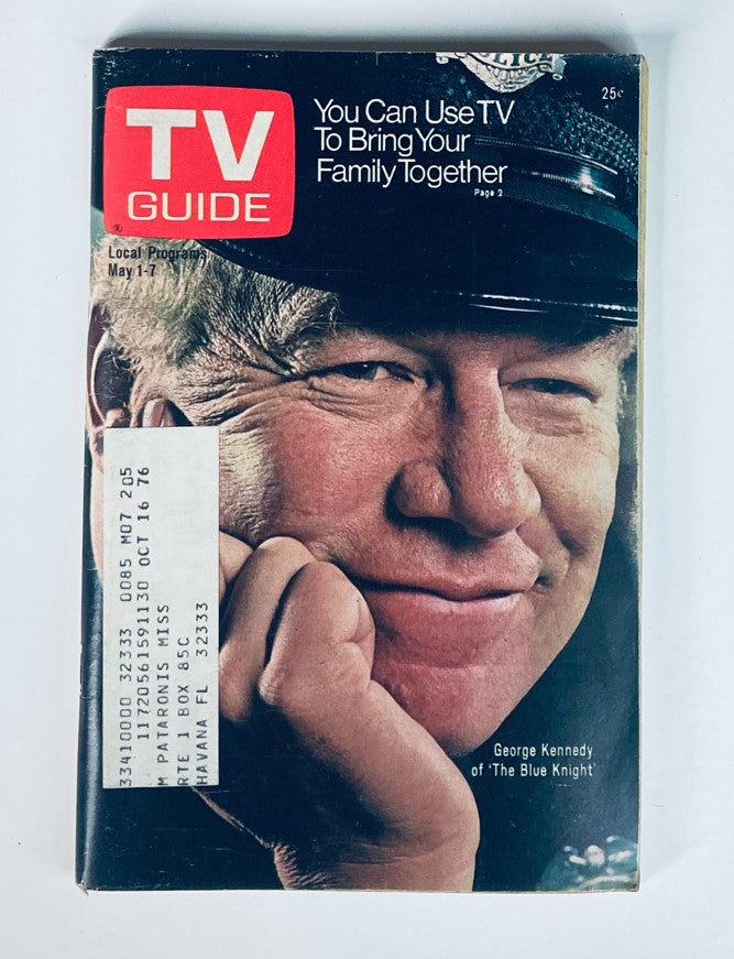 Cover of 'TV Guide Magazine' dated May 1, 1976, featuring George Kennedy with the tagline 'You Can Use TV To Bring Your Family Together.' This vintage magazine represents 1970s television culture.