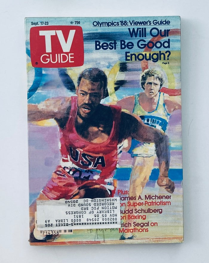 TV Guide Magazine cover from September 17, 1988 featuring the Olympics '88 Washington-Baltimore Edition. The cover shows an illustration of athletes, emphasizing the Olympics theme with a question about their performance.