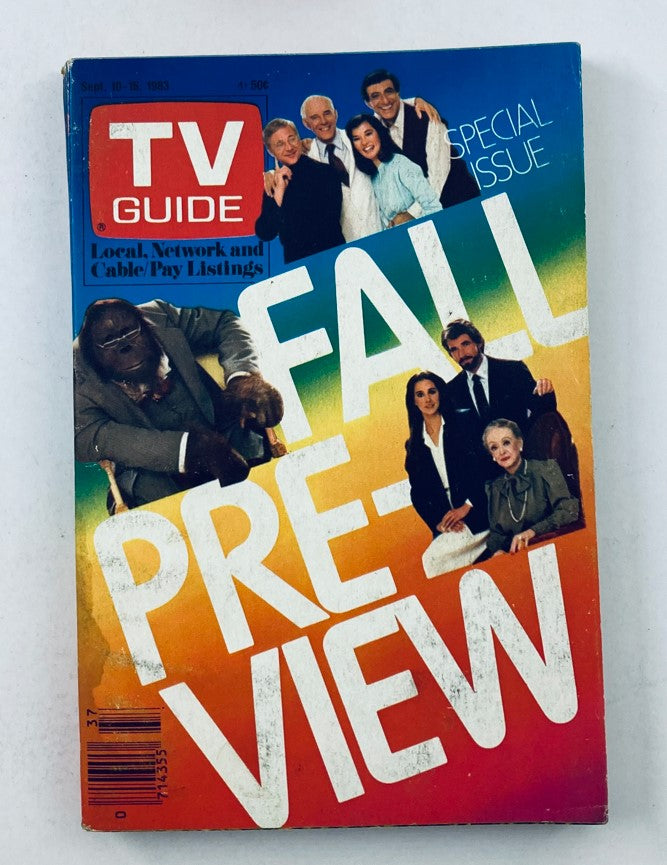 Cover of TV Guide Magazine from September 10, 1983, featuring the Fall Preview Philadelphia Edition, showcasing colorful design with stars and shows of the early 1980s.