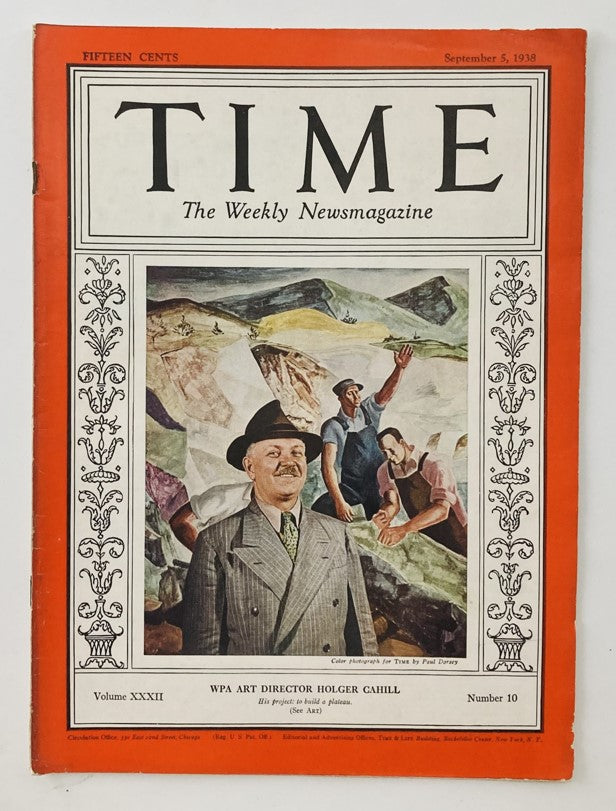 VTG Time Magazine September 5 1938 cover featuring WPA Art Director Holger Cahill, showcasing the artistic contributions of the Works Progress Administration.
