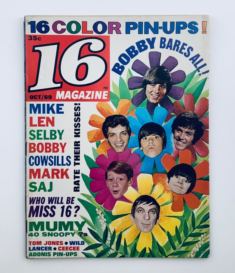 Cover of VTG 16 Magazine November 1967 featuring pop icons Peter Tork and Davy Jones with bold title and colorful flowers.