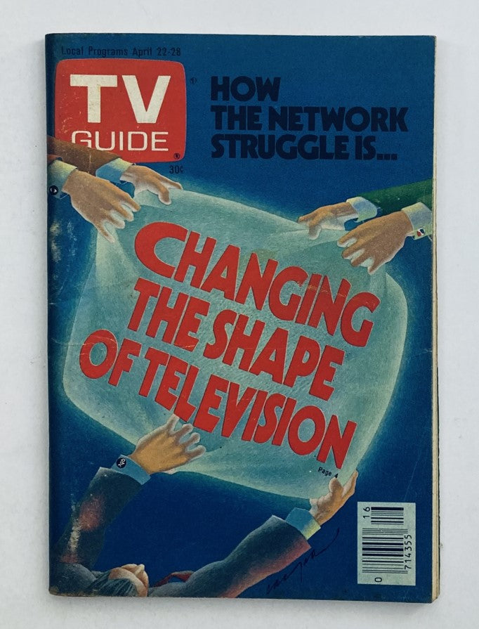 Cover of TV Guide Magazine April 22 1978 featuring the title 'Changing the Shape of Television' and colorful graphic elements highlighting the theme of television network struggles.